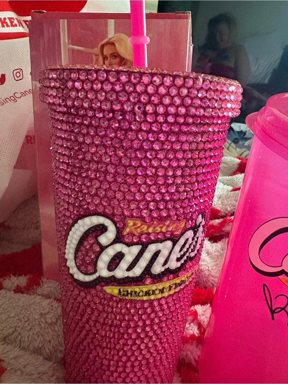 1 Pink Bling Tumbler - 1 cloud 9 sparkle plastic cup